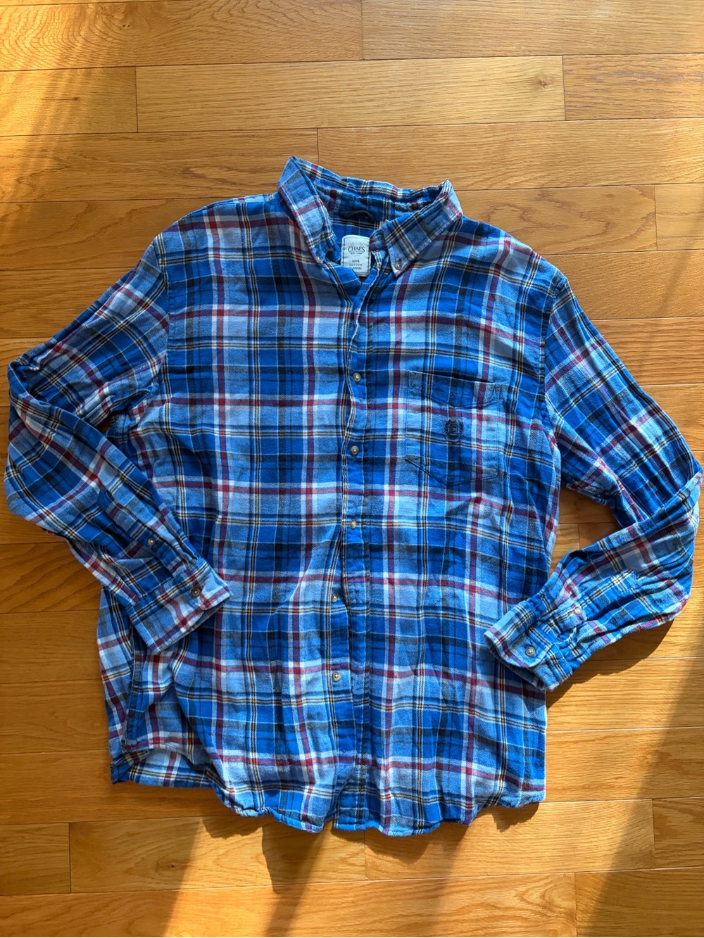Chaps Blue Plaid Flannel Long-Sleeve Button-Down Shirt